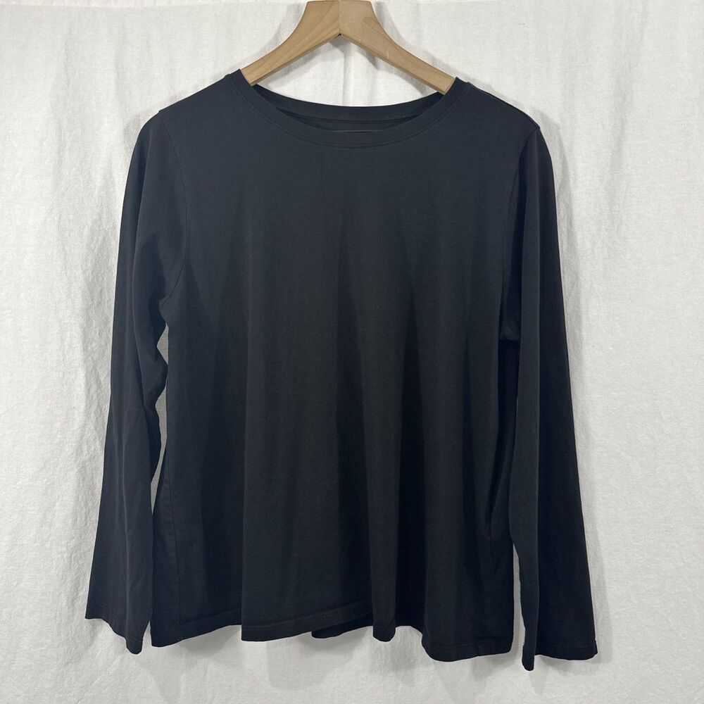 Eileen Fisher Black Organic Cotton Long Sleeve Shirt Womens Sz L Quiet Luxury